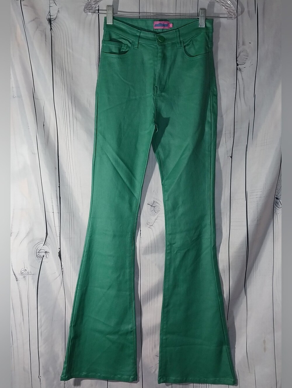 Edikted Luna Green Faux Leather Mid Rise Women's Flare Y2K FashionEdgy Pants